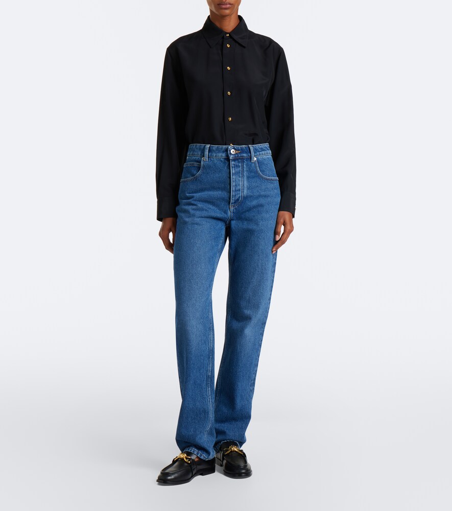 Intrecciato Leather-Trimmed Slim Jeans
