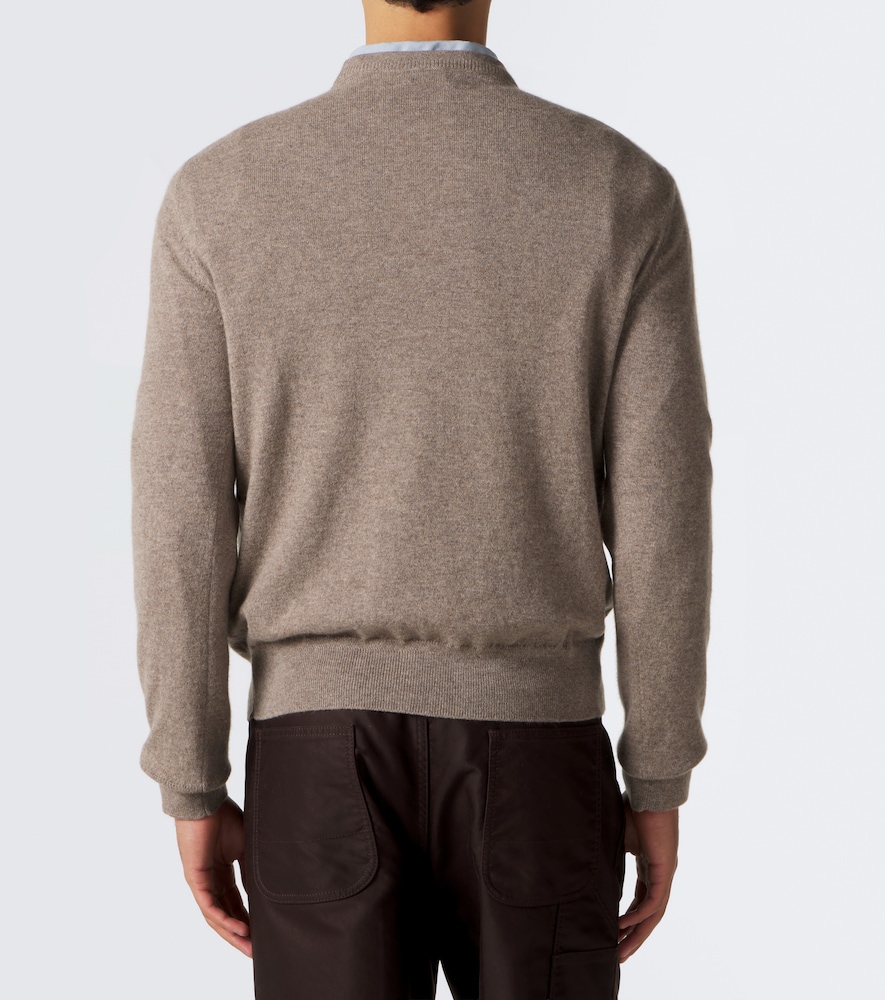 Leather-Trimmed Cashmere Sweater