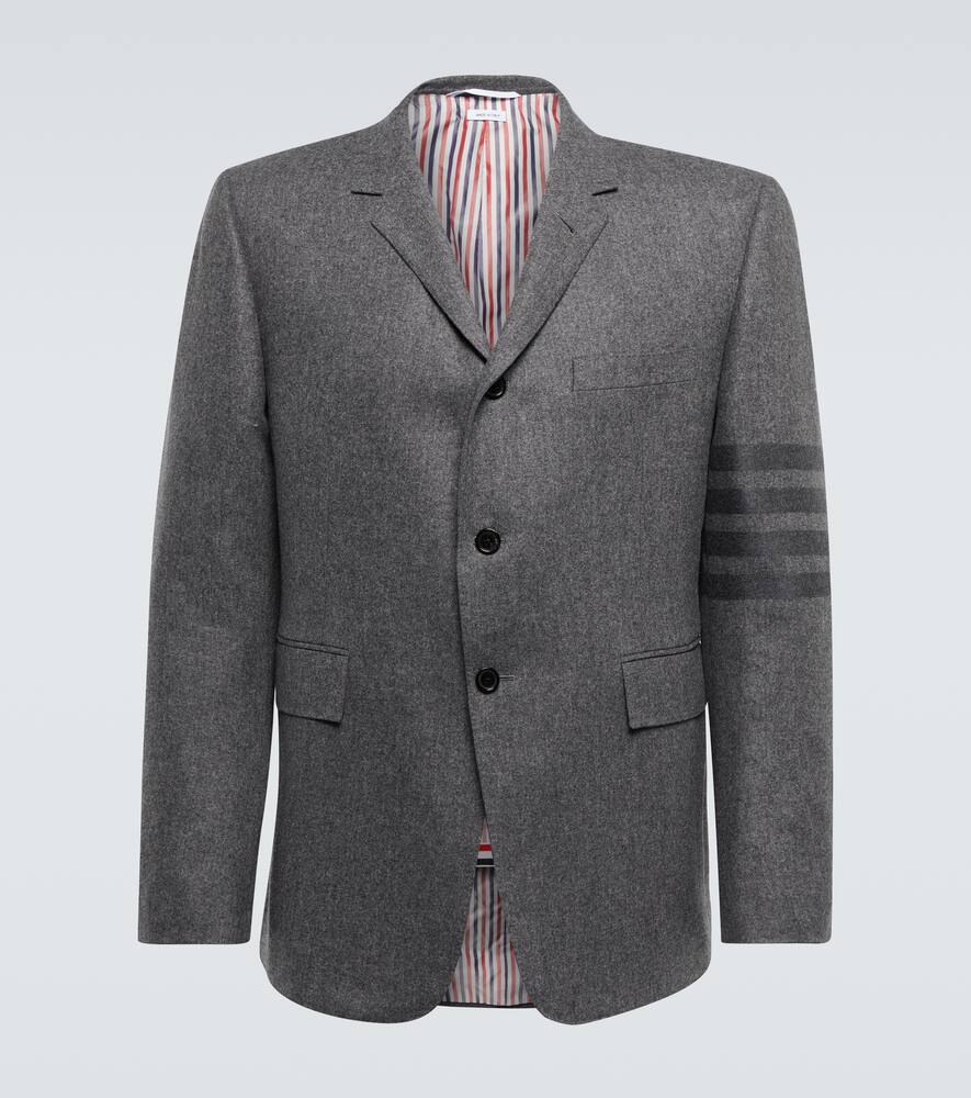 Thom Browne Flannel Classic Tonal 4-bar Sport Blazer In Med Grey