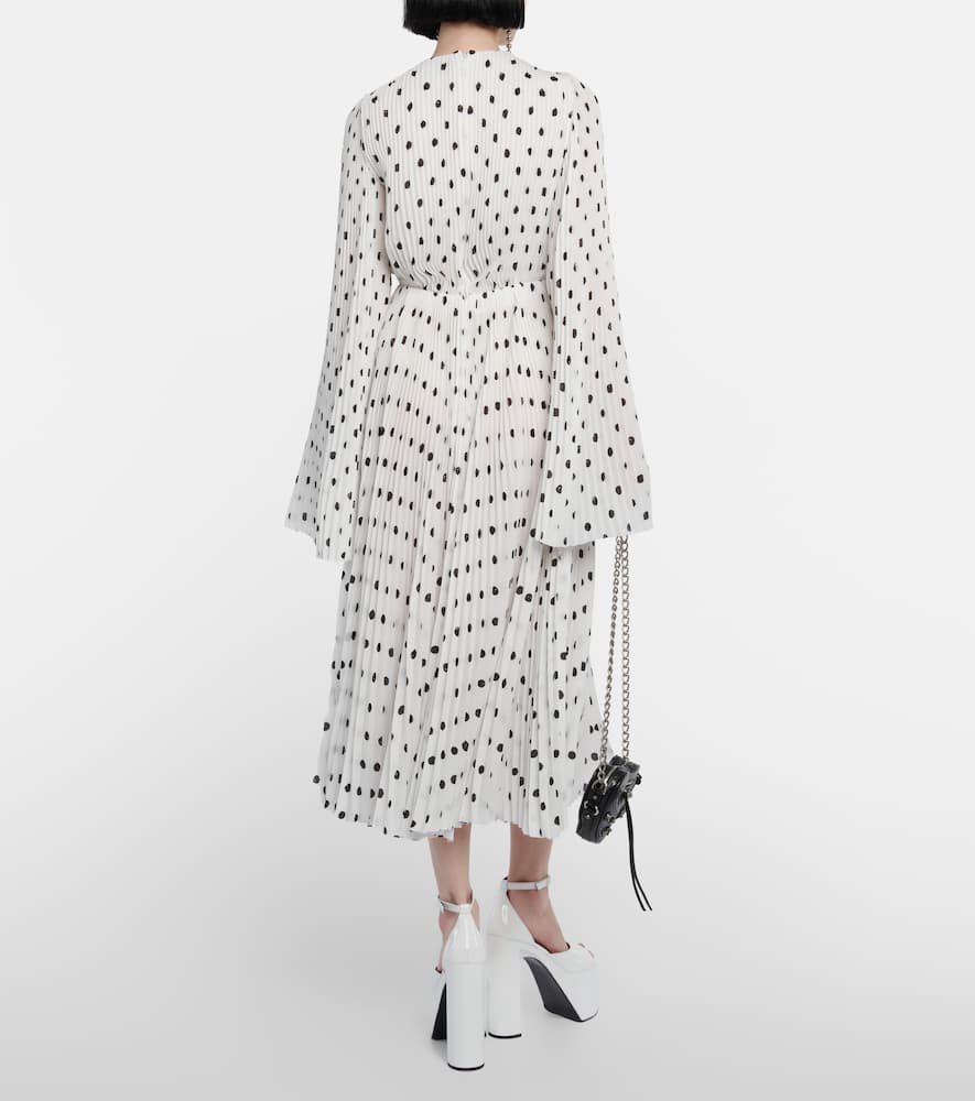 Shop Balenciaga Polka-dot Pleated Crêpe Midi Dress In White/black