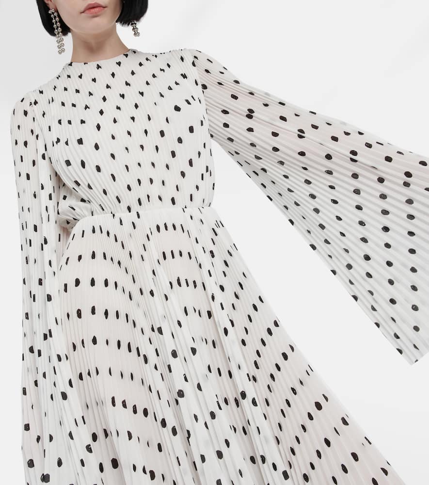 Shop Balenciaga Polka-dot Pleated Crêpe Midi Dress In White/black