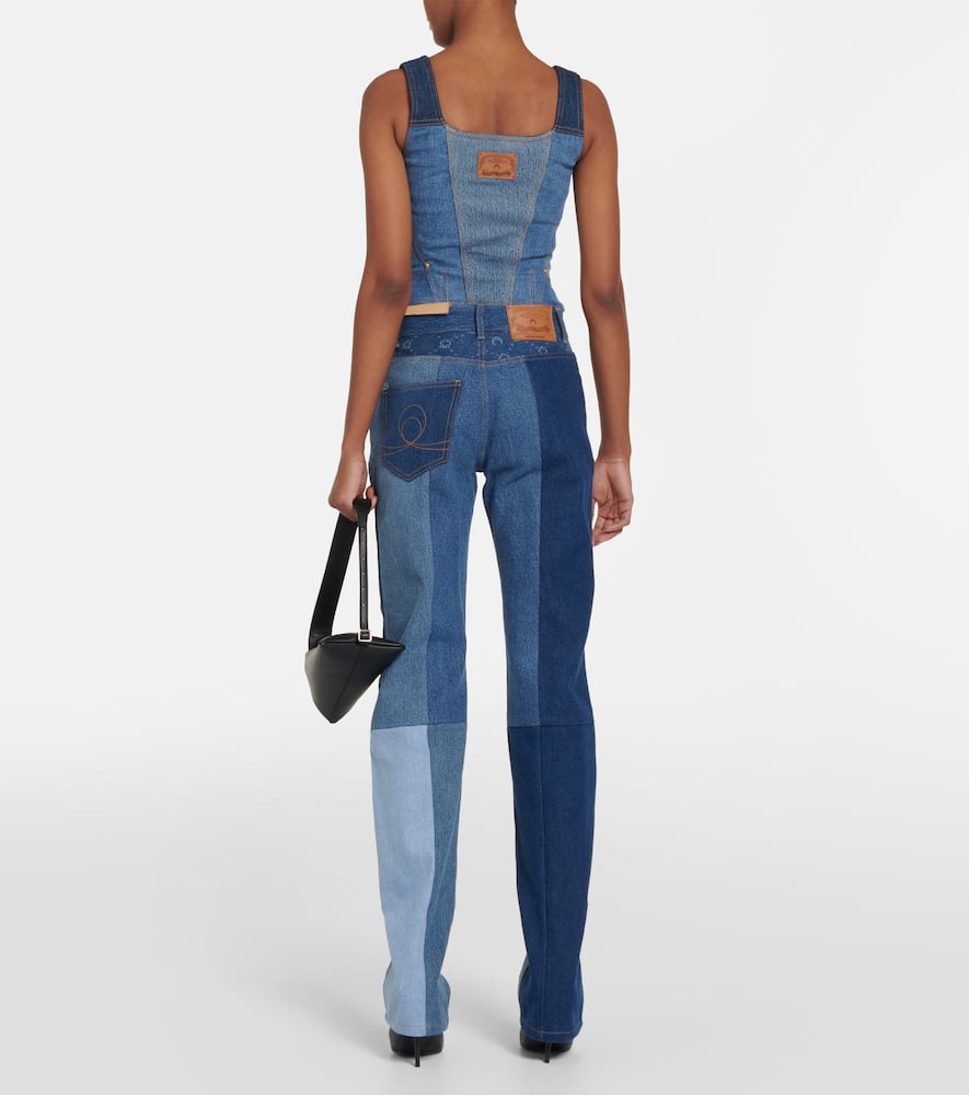 Marine Serre Moonogram Patchwork Straight Jeans In Blue