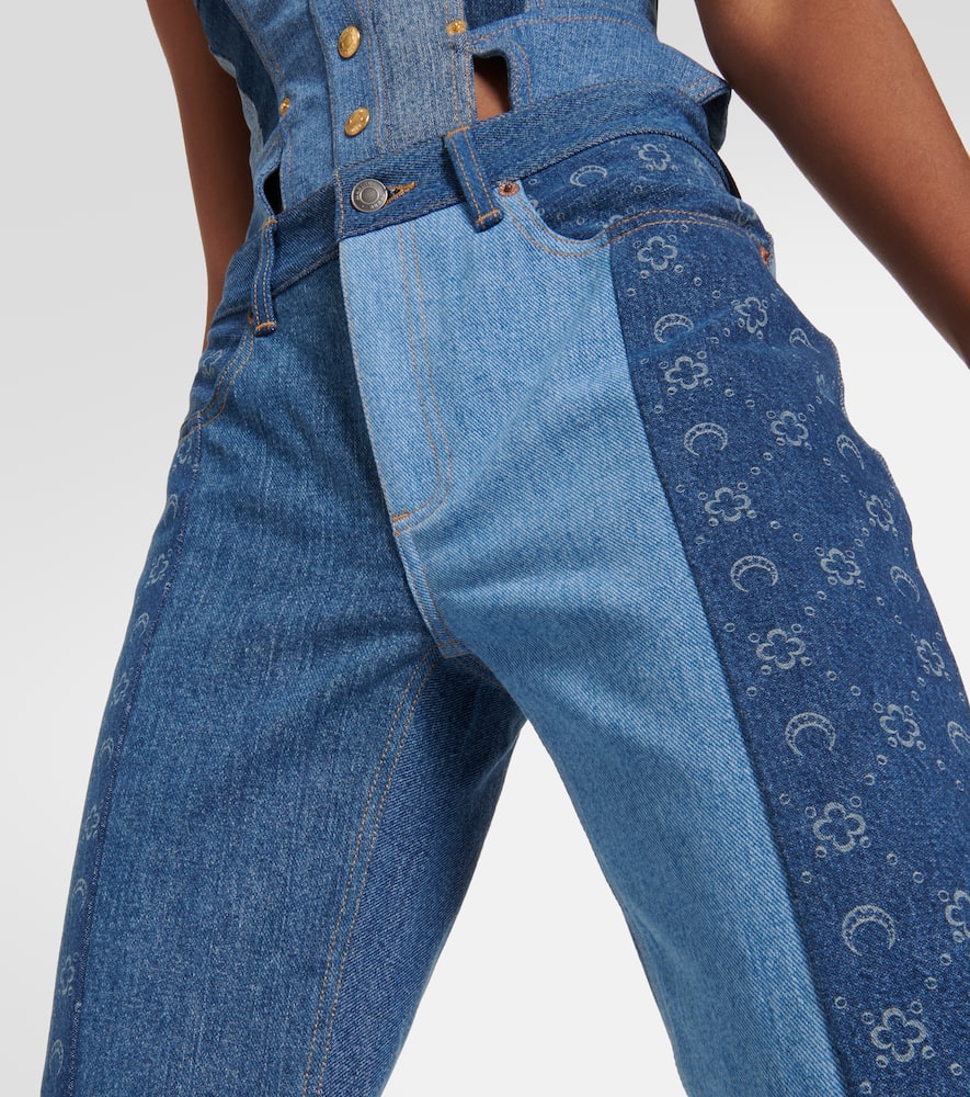 Marine Serre Moonogram Patchwork Straight Jeans In Blue