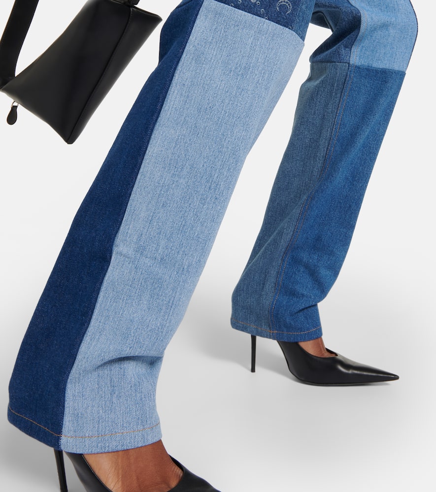 Marine Serre Moonogram Patchwork Straight Jeans In Blue