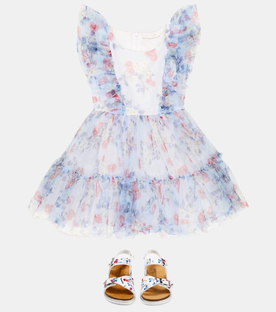 Monnalisa Cherry-printed Tulle Dress In Nuvola
