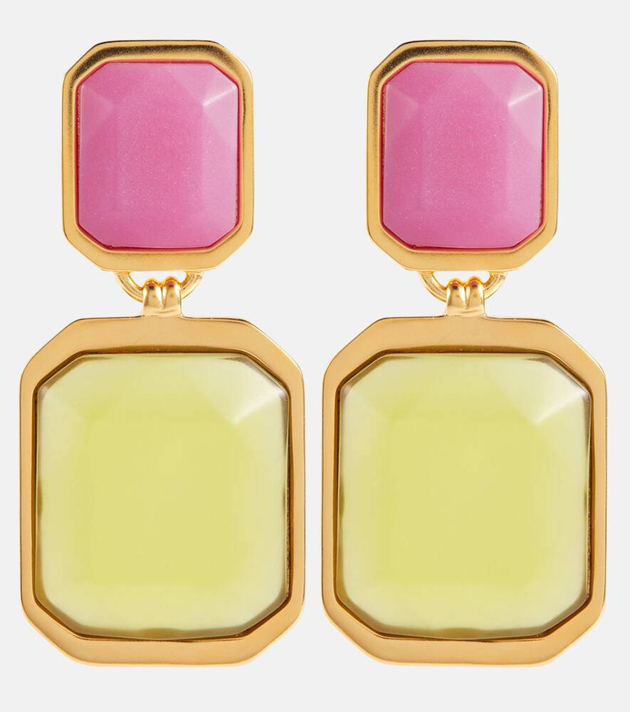Saint Laurent Octagon Earrings In Gold/fuchsia + Olive