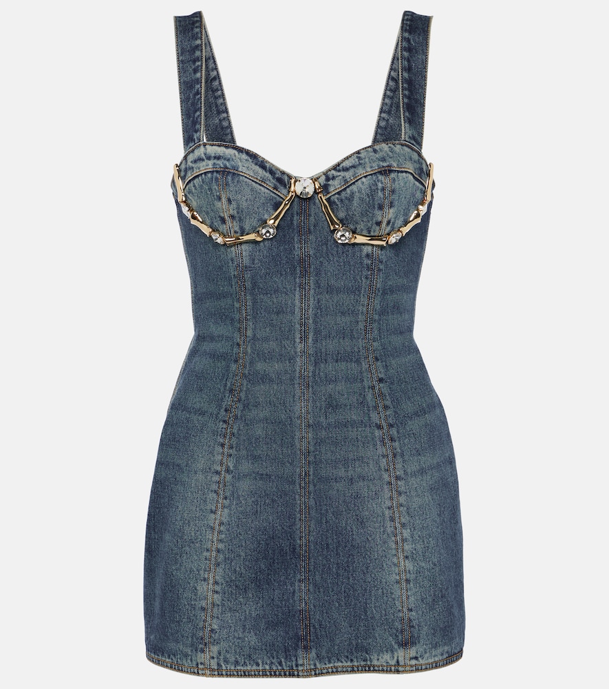 Area Claw Embellished Denim Minidress