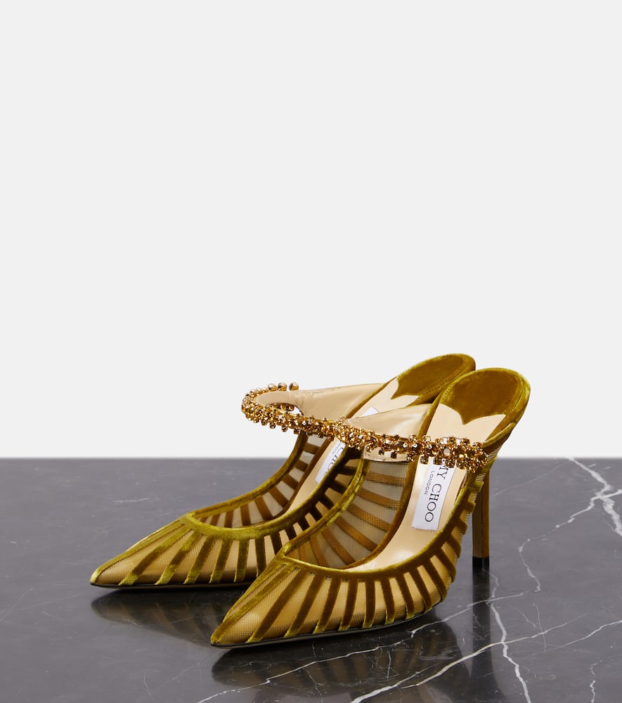 Jimmy Choo Bing Mesh Crystal-strap Mule Pumps In Green