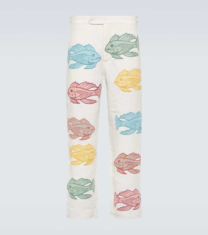 Piscine appliqué linen straight pants