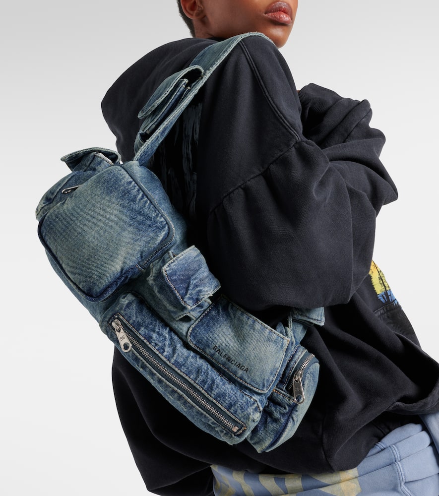 BALENCIAGA SUPERBUSY SMALL DENIM CROSSBODY BAG