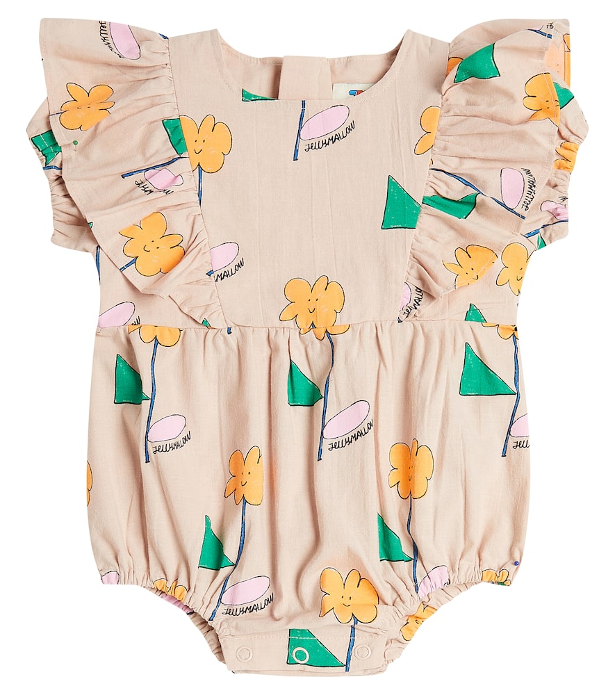 Jellymallow Baby Orange Flower Cotton Bodysuit In Beige