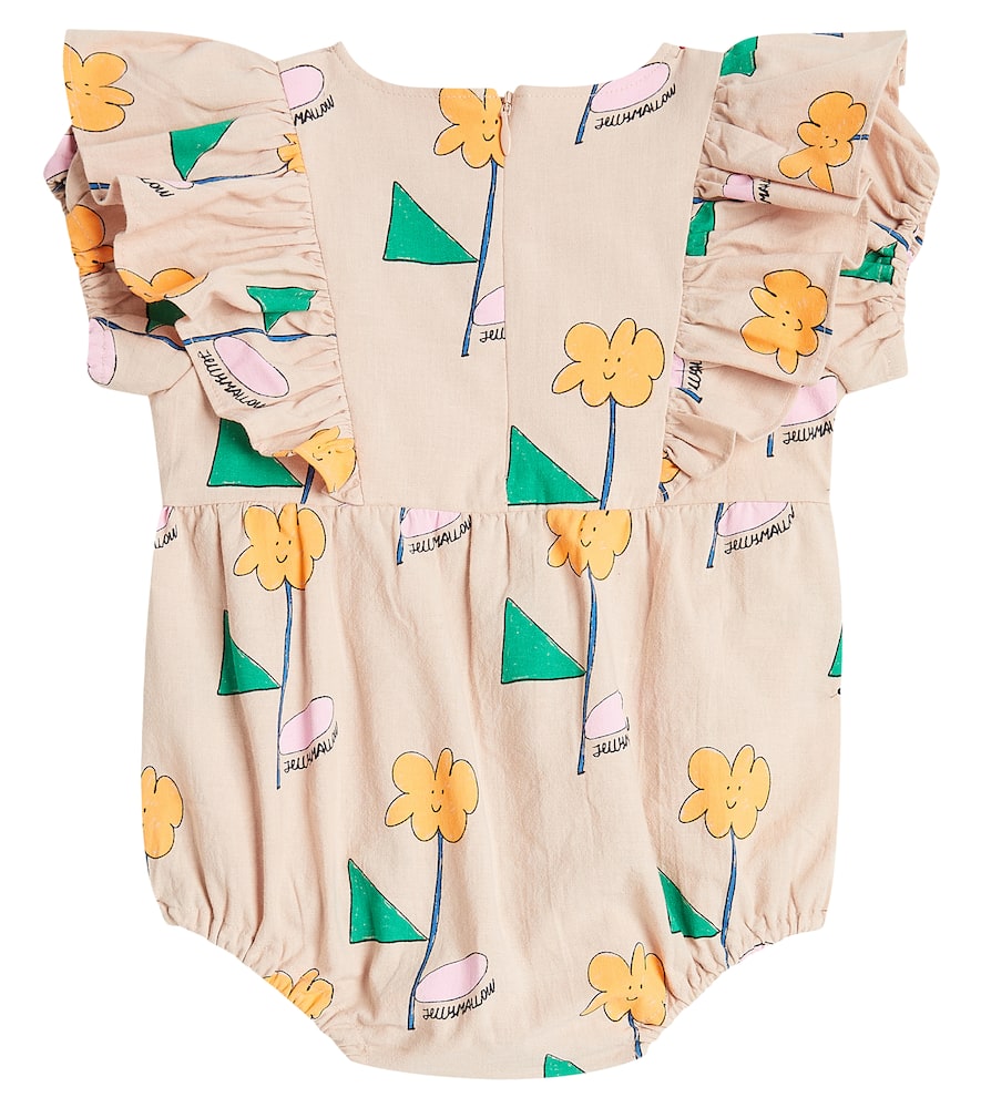 Jellymallow Baby Orange Flower Cotton Bodysuit In Beige