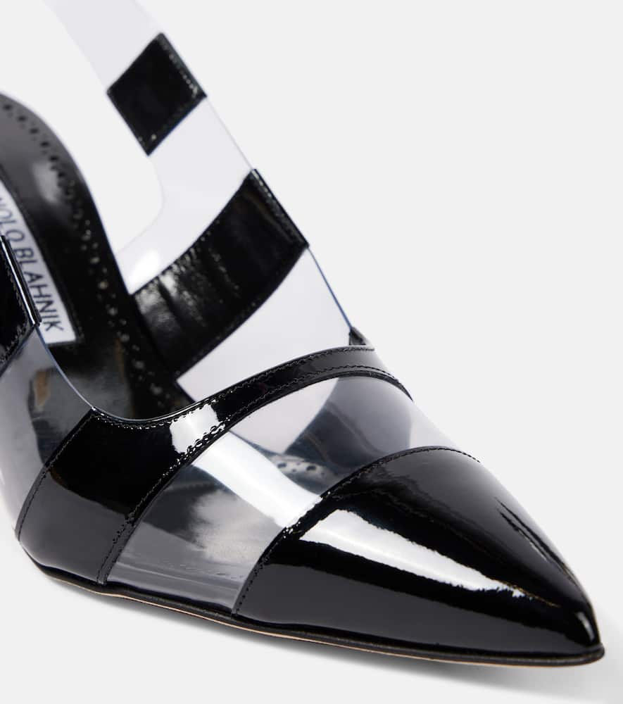 Manolo Blahnik Uxra Patent Leather And Pvc Slingback Pumps In Black