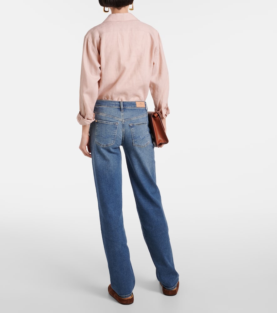 7 For All Mankind Ellie High-rise Cotton-blend Straight Jeans In Blue
