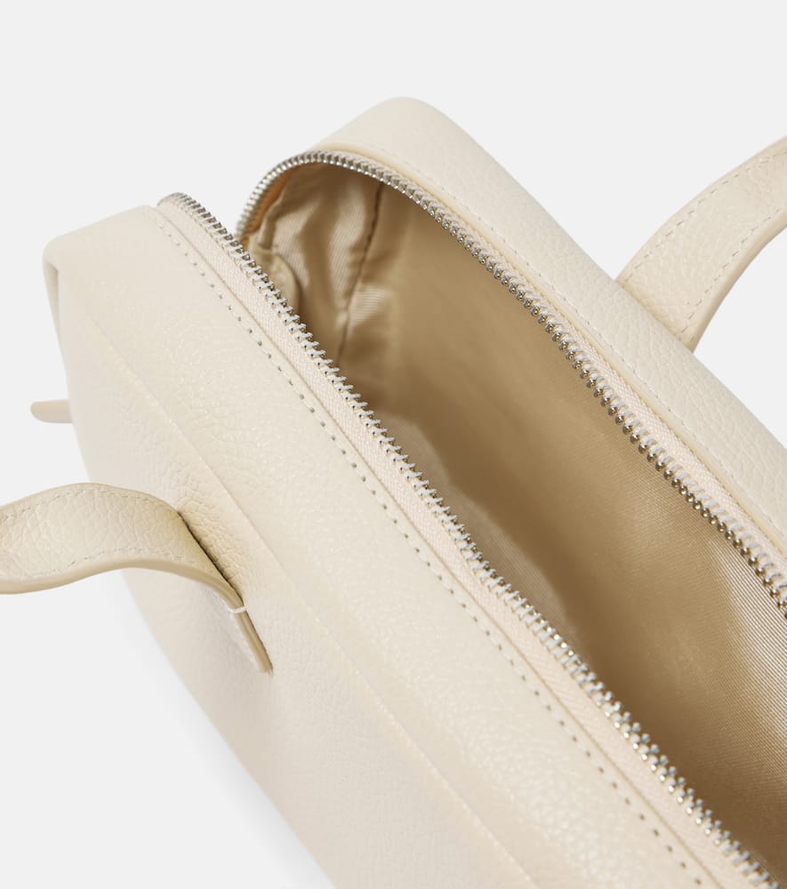 Staud Beige Leather Shoulder Bag With Embossed Logo In White