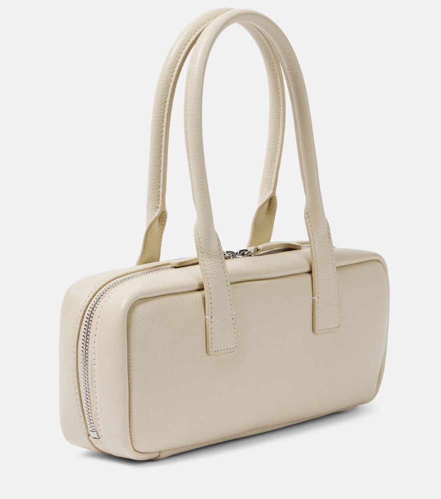Staud Beige Leather Shoulder Bag With Embossed Logo In White