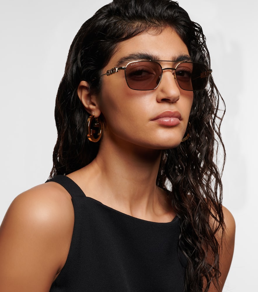 Gucci Script Aviator Sunglasses In Gold