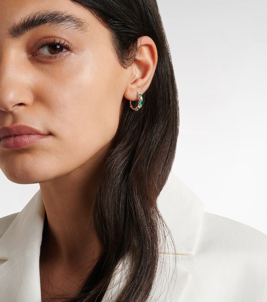 Bucherer Fine Jewellery Classics 18kt white gold hoop earrings with emeralds and diamonds