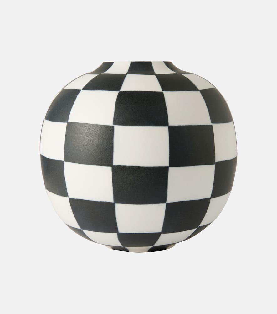 L'objet White Damier Porcelain Vase In Black