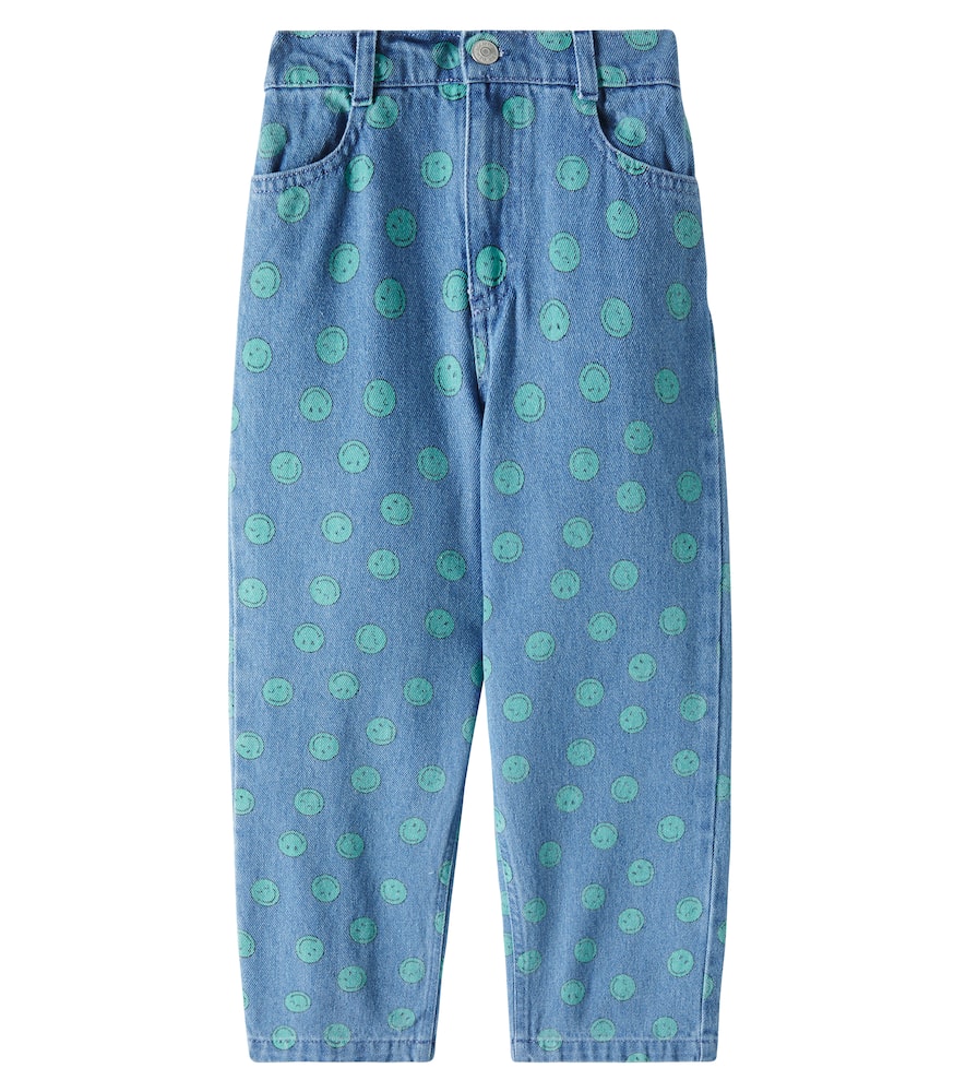 The New Society Smiley Printed Jeans In Light Blue Denim