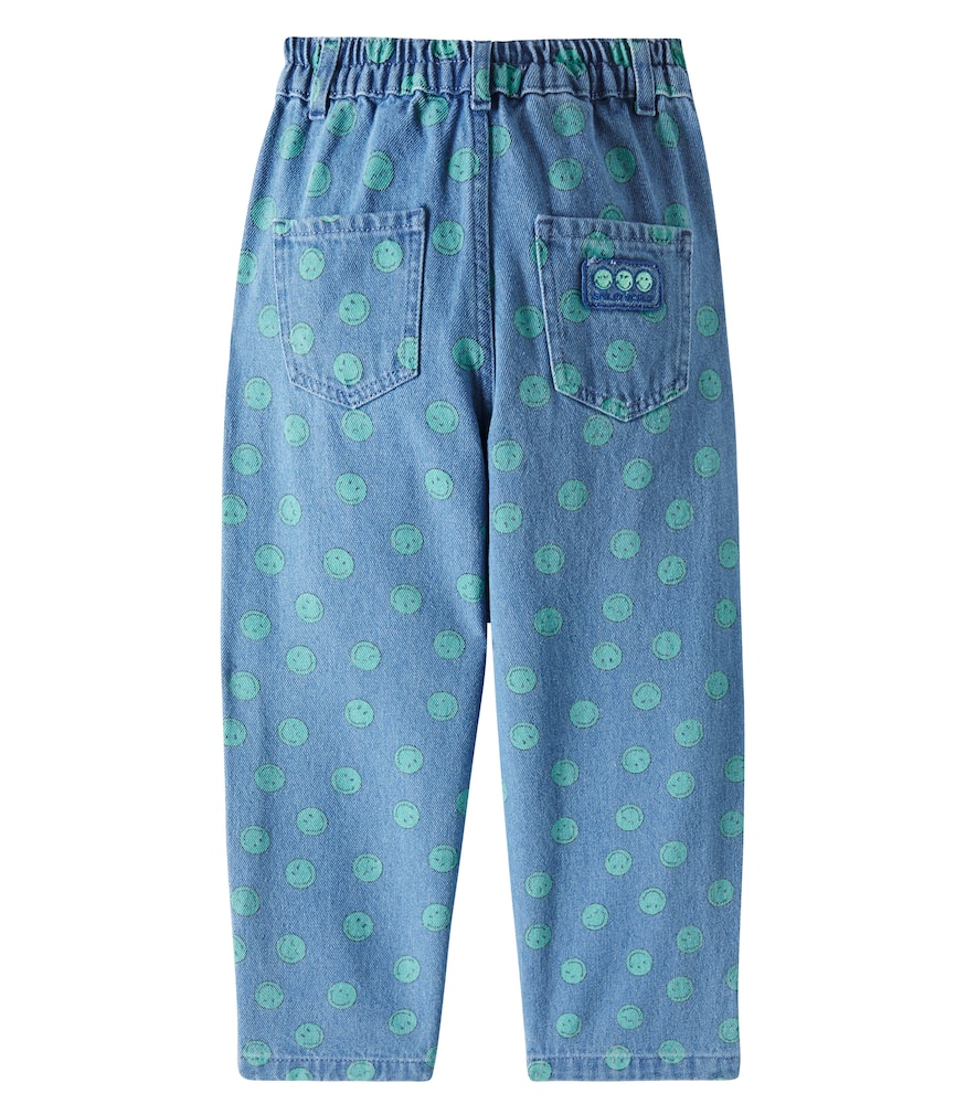 The New Society Smiley Printed Jeans In Light Blue Denim