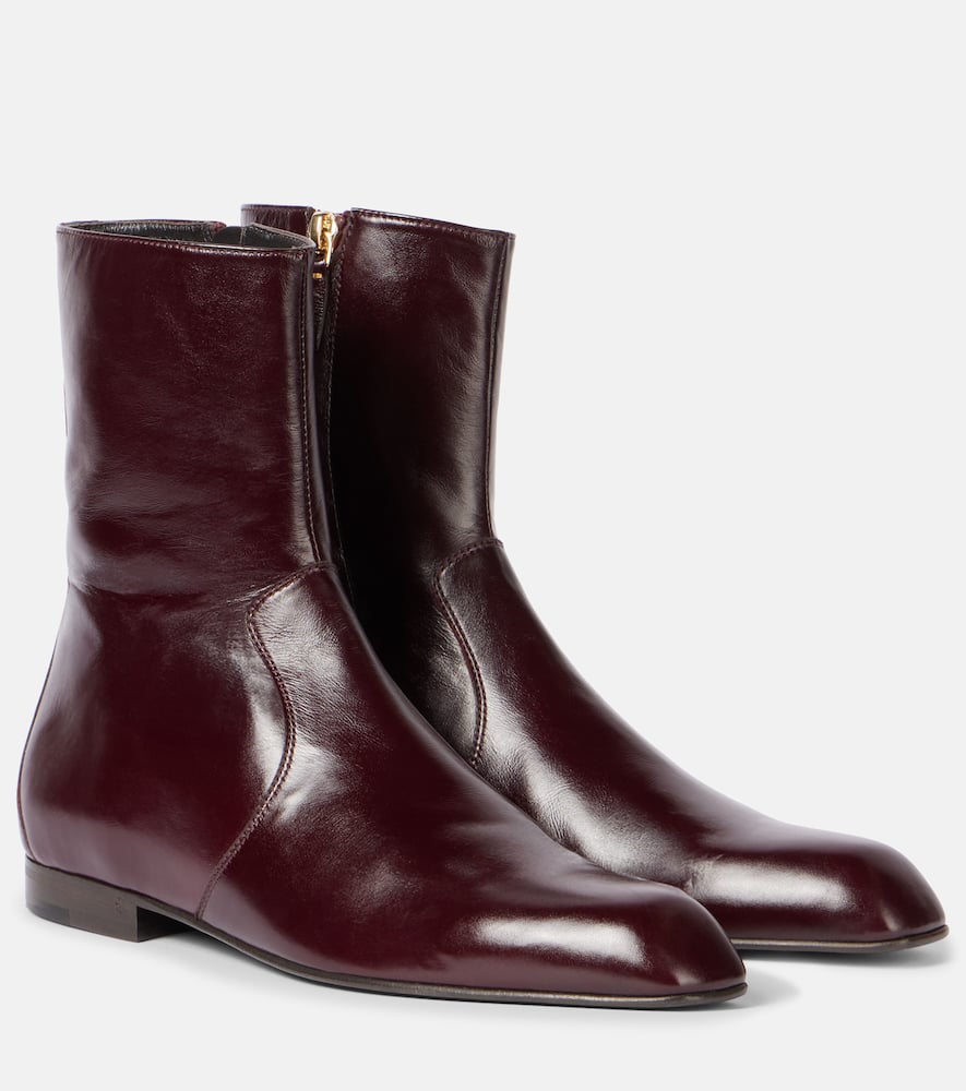 Khaite Colt Leather Ankle Boots In Burgundy