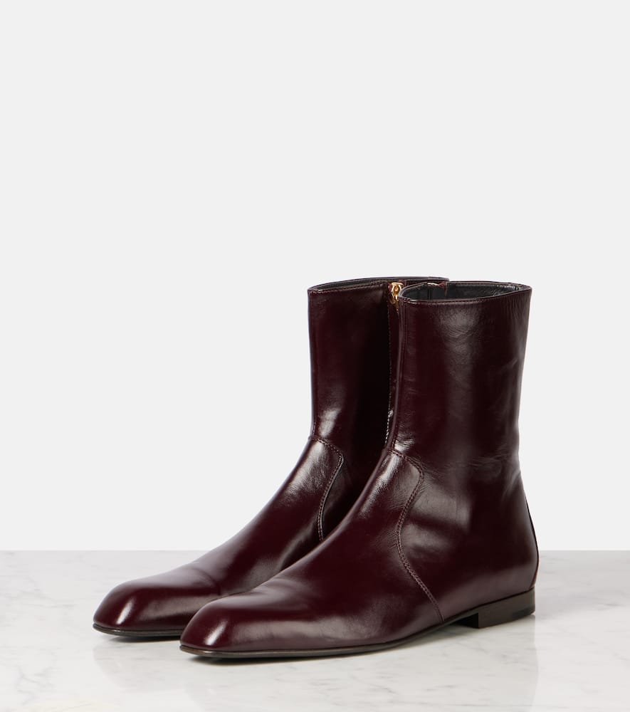 Khaite Colt Leather Ankle Boots In Burgundy