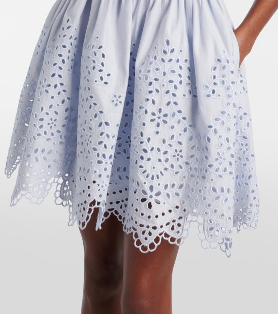 Self-portrait Embroidered Linen Mini Dress In Blue