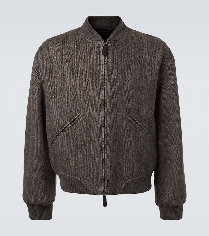 Giorgio Armani Cashmere Bomber Jacket In Brown