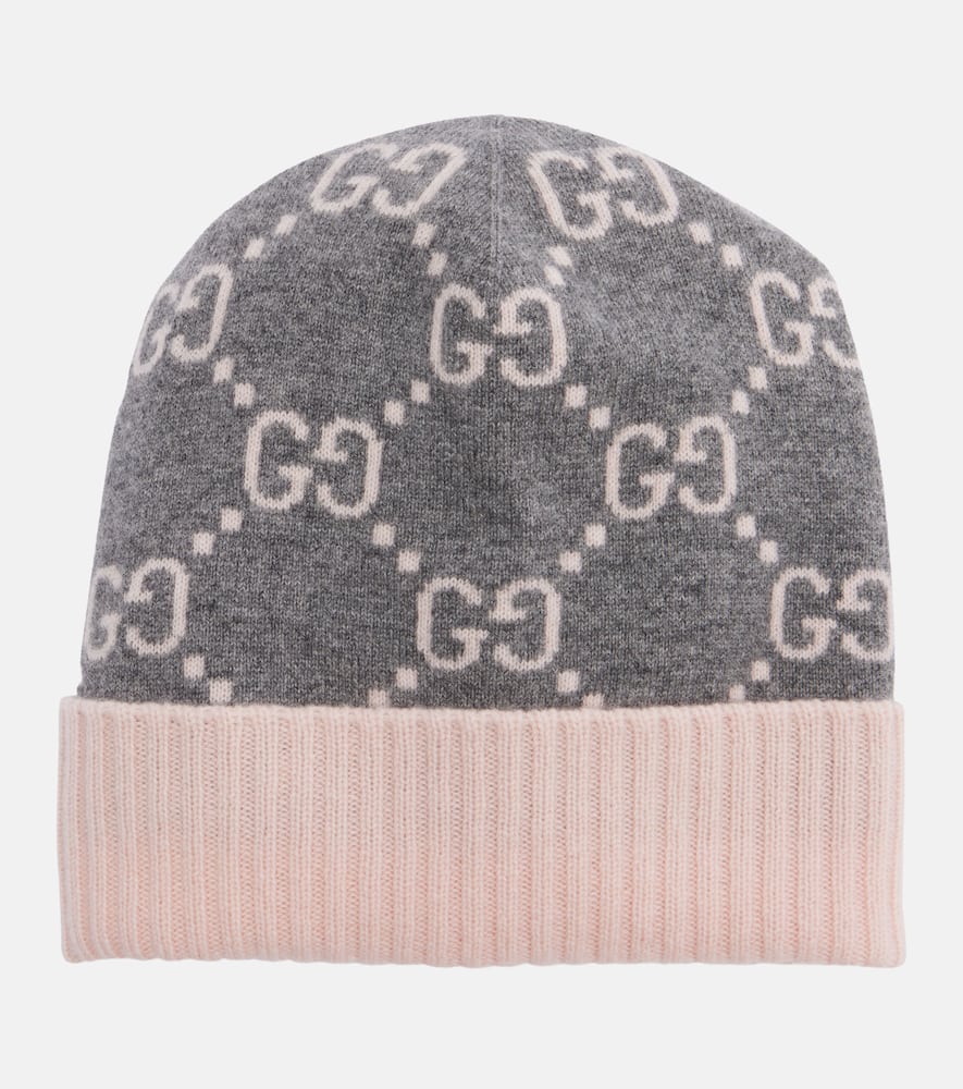 Gucci Gg Jacquard Cashmere Beanie In Gray