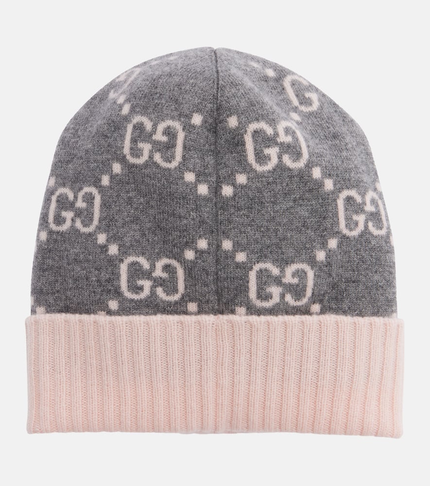 Gucci Gg Jacquard Cashmere Beanie In Gray