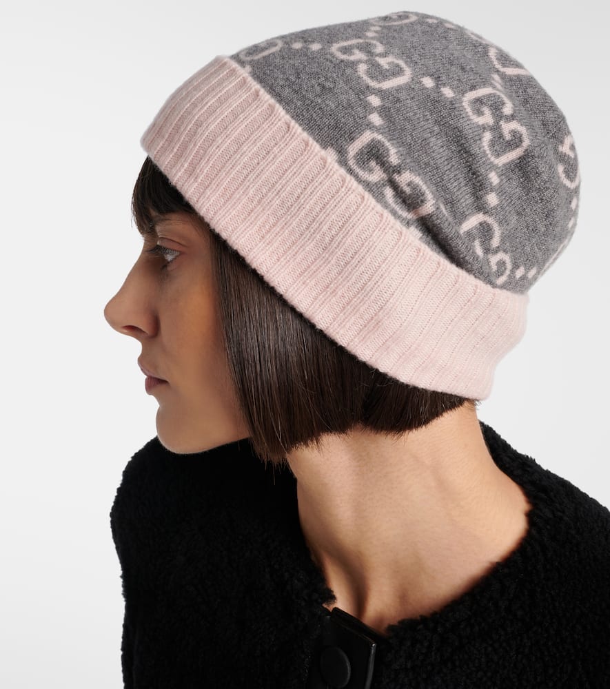 Gucci Gg Jacquard Cashmere Beanie In Gray