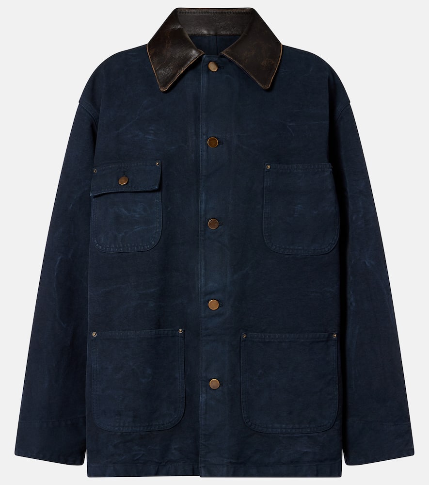 Oversized cotton leather-trimmed jacket