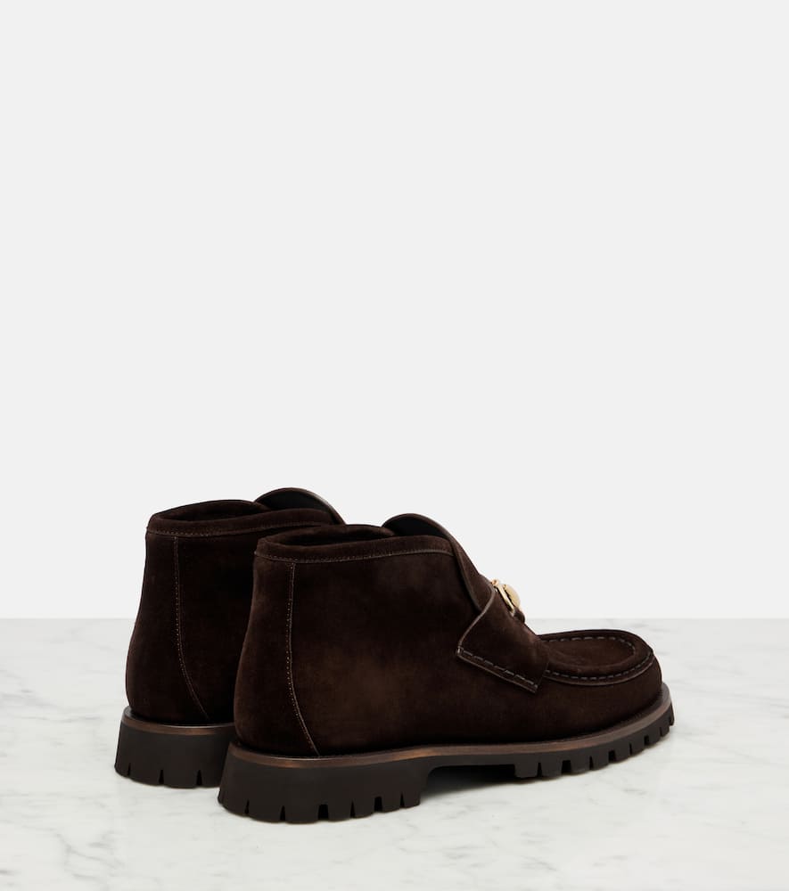 Gucci Women Horsebit Suede Ankle Boots In Brown