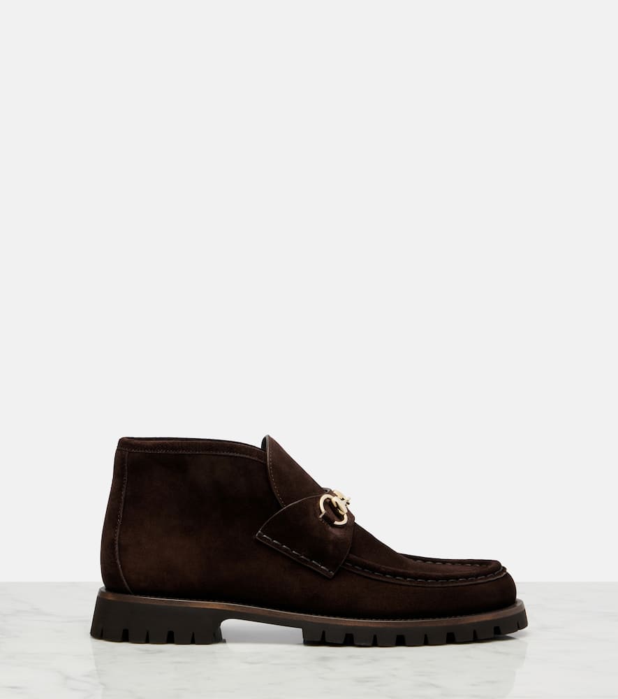 Gucci Women Horsebit Suede Ankle Boots In Brown