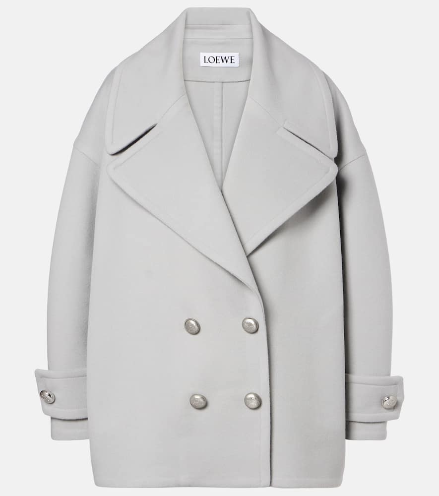 Loewe Pebble Double-breasted Wool Peacoat In Gray