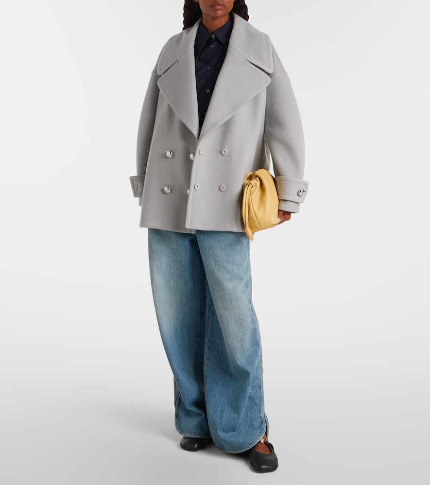 Loewe Pebble Double-breasted Wool Peacoat In Gray