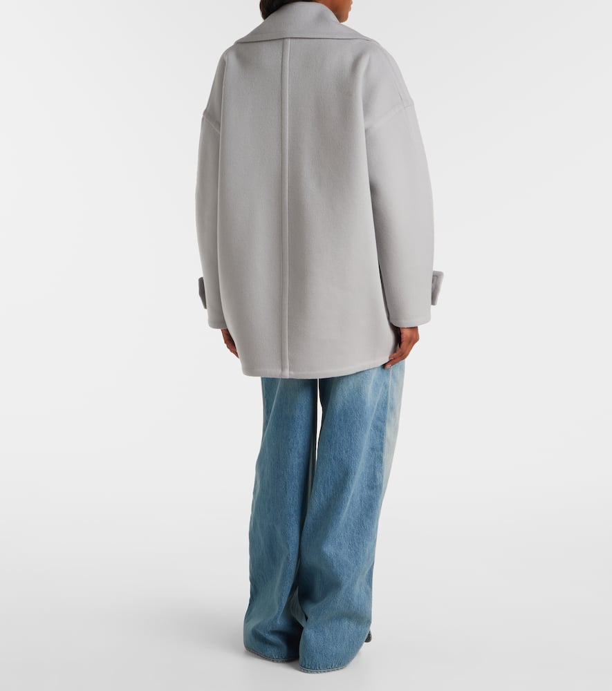 Loewe Pebble Double-breasted Wool Peacoat In Gray
