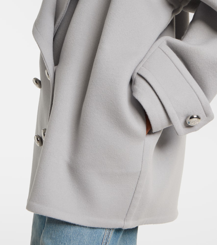 Loewe Pebble Double-breasted Wool Peacoat In Gray