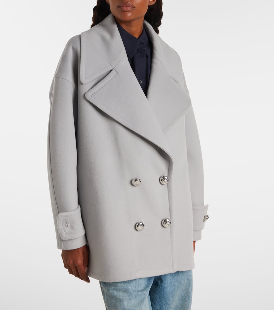 Loewe Pebble Double-breasted Wool Peacoat In Gray