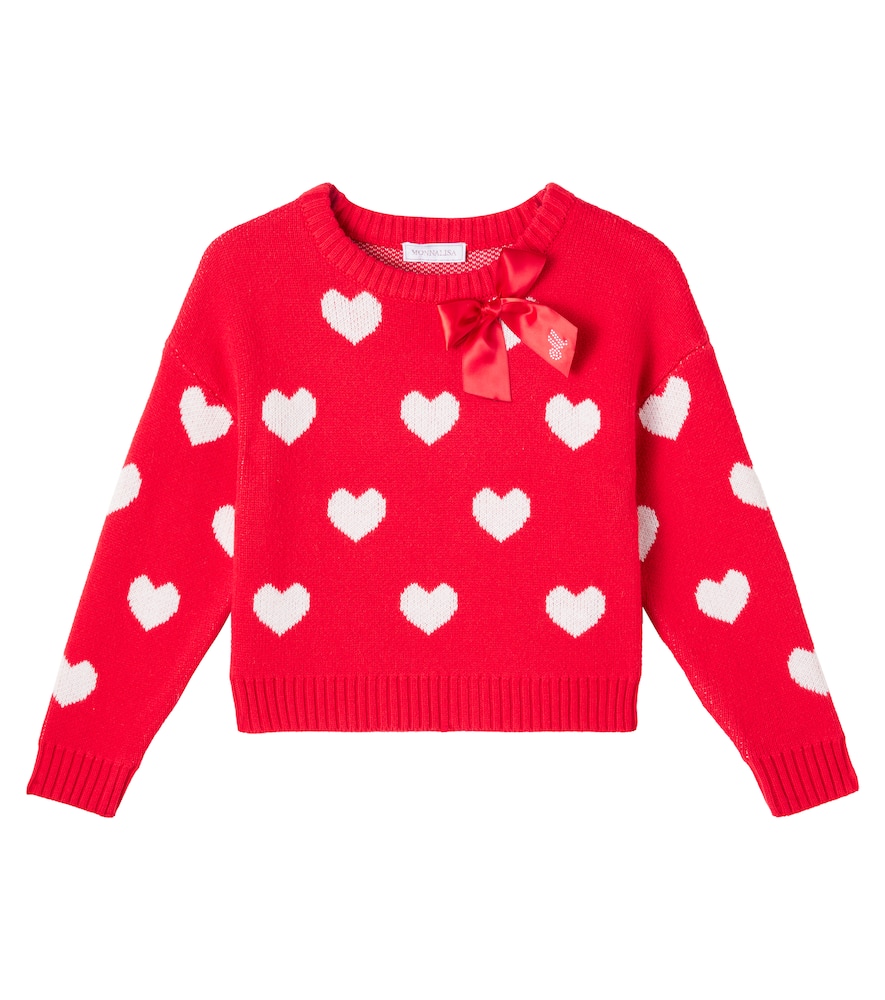 Monnalisa Printed Cotton And Wool Sweater In Red