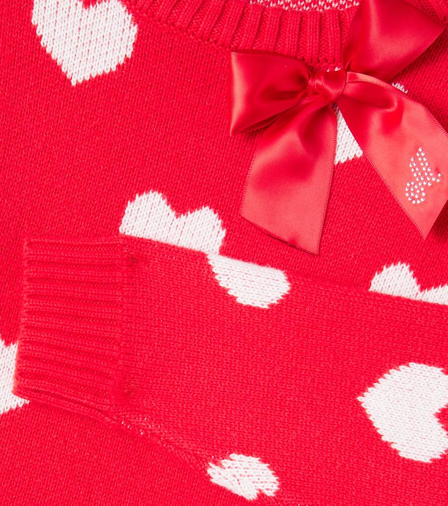 Monnalisa Printed Cotton And Wool Sweater In Red