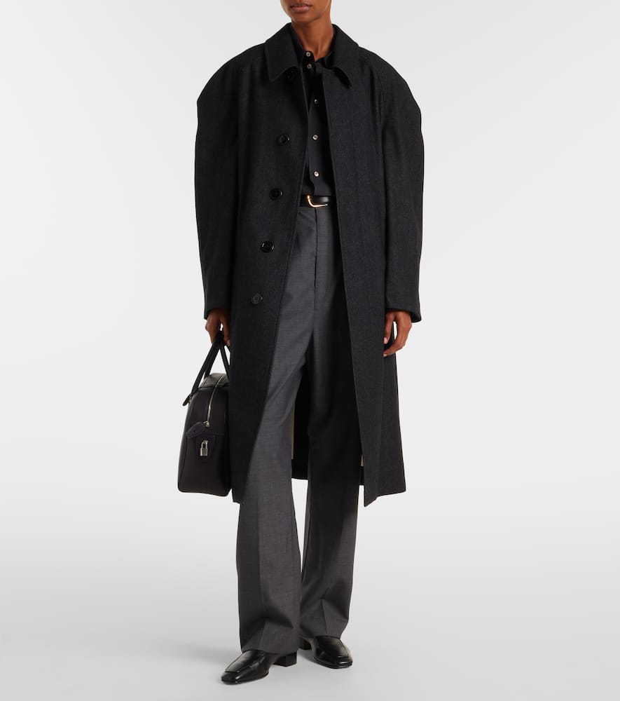 Lemaire Belted Wool And Cotton Twill Coat In Black