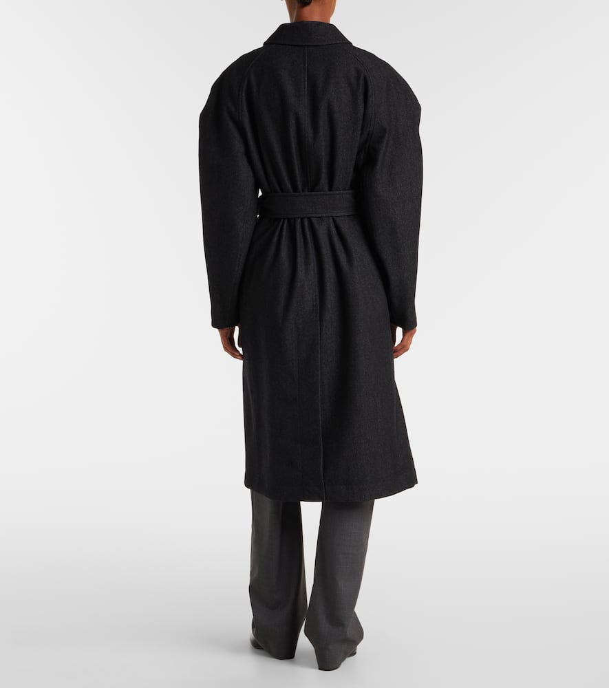 Lemaire Belted Wool And Cotton Twill Coat In Black