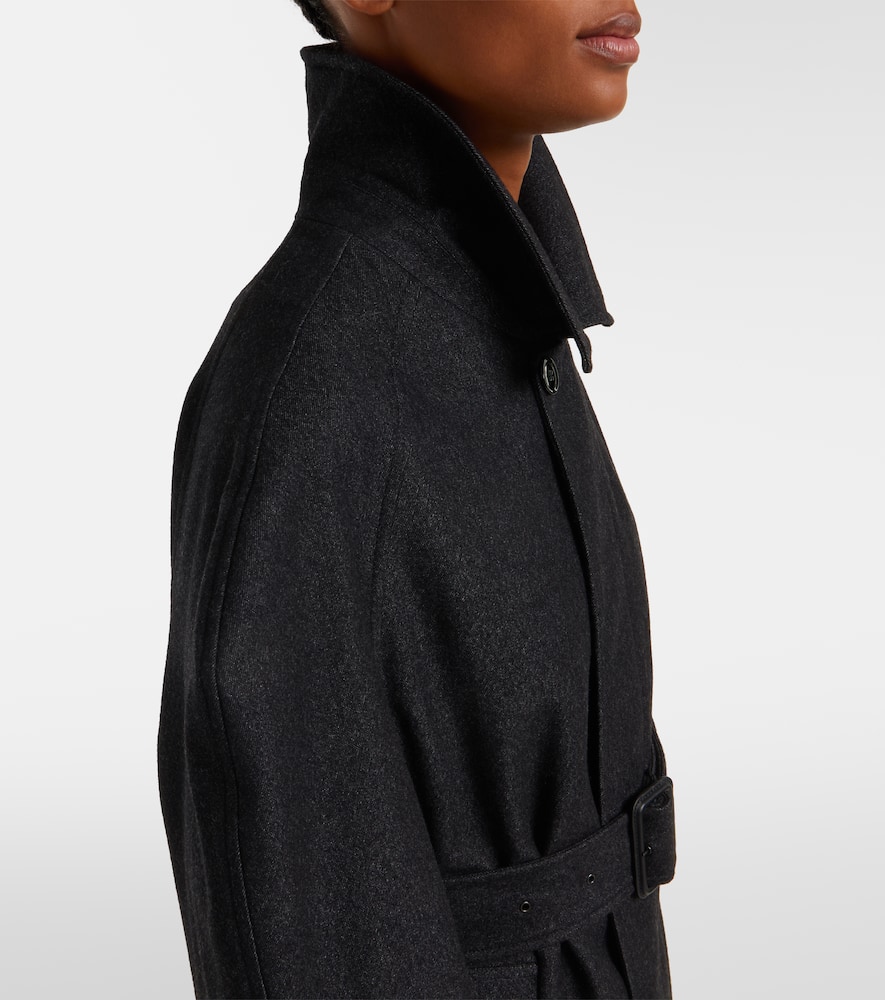 Lemaire Belted Wool And Cotton Twill Coat In Black