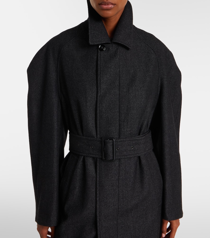 Lemaire Belted Wool And Cotton Twill Coat In Black