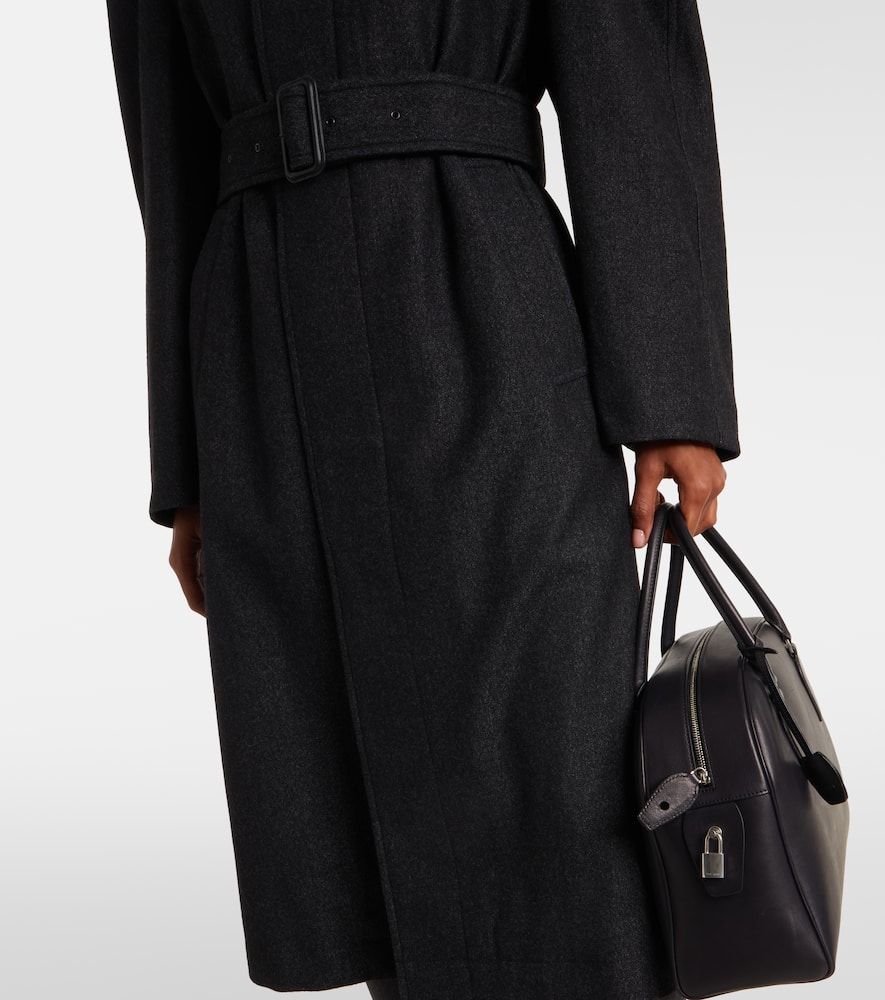 Lemaire Belted Wool And Cotton Twill Coat In Black