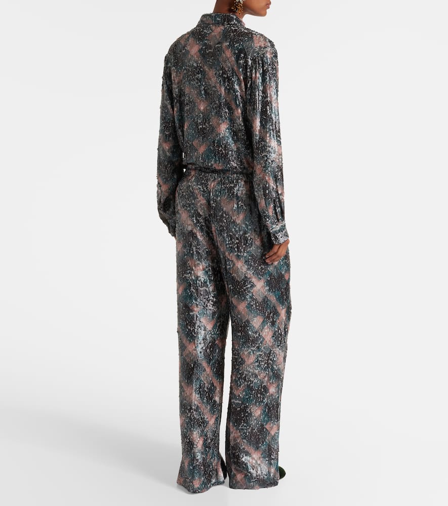 Dries Van Noten Waistband Pants Wide Leg Textured Fabric In Green