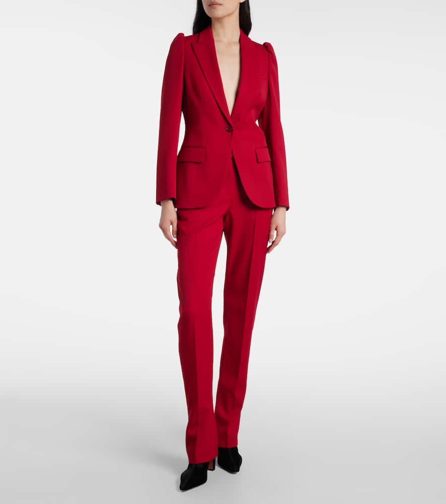 Alexander Mcqueen Wool Flared Pants In Red