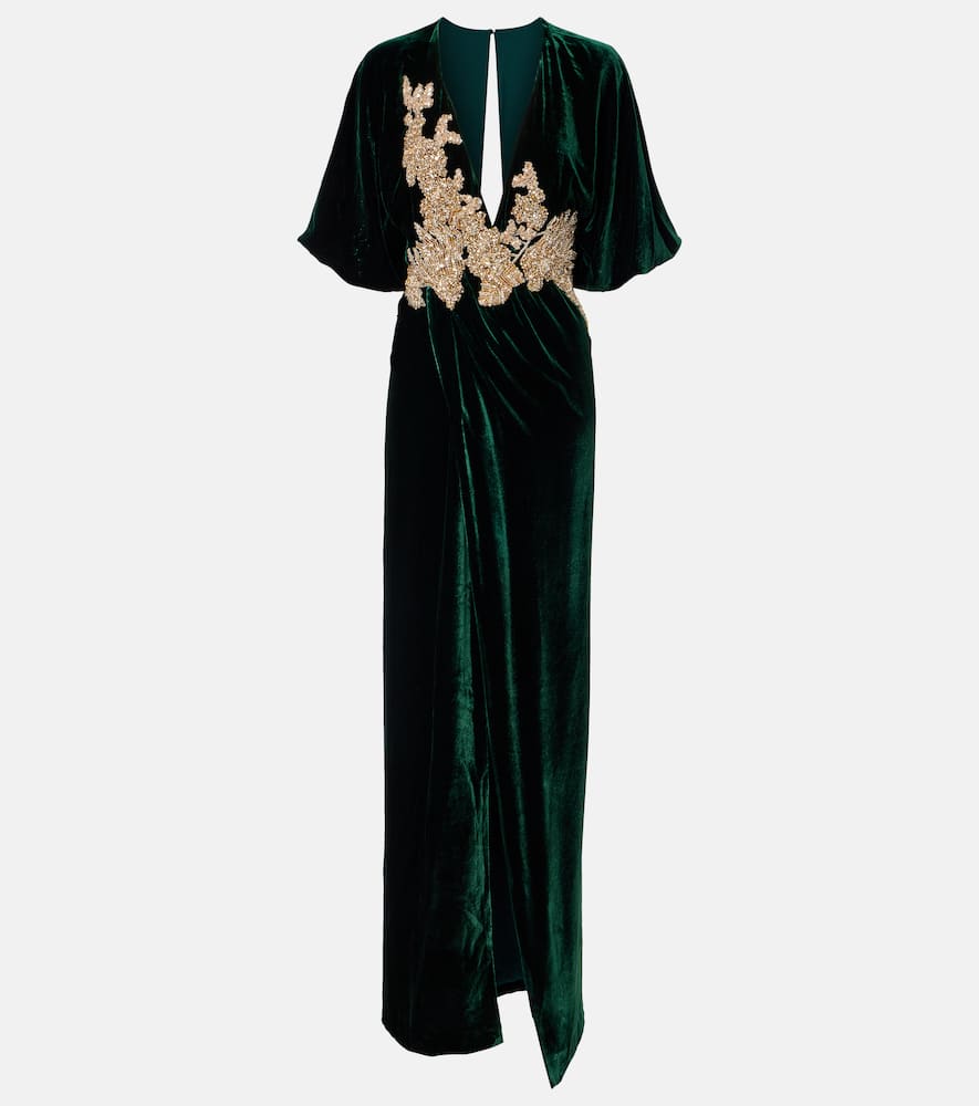 Costarellos Floral Velvet Maxi Dress In Green